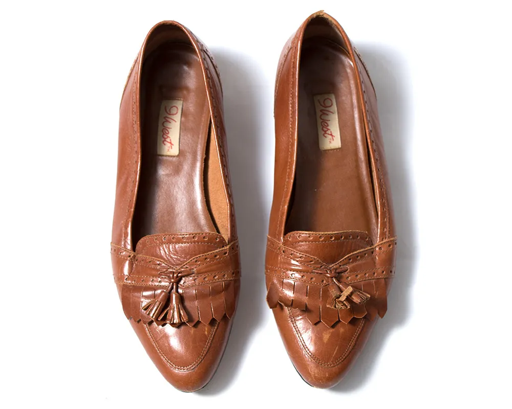 1980s 1990s Brown Leather Tassel Loafers | size US 7.5/8