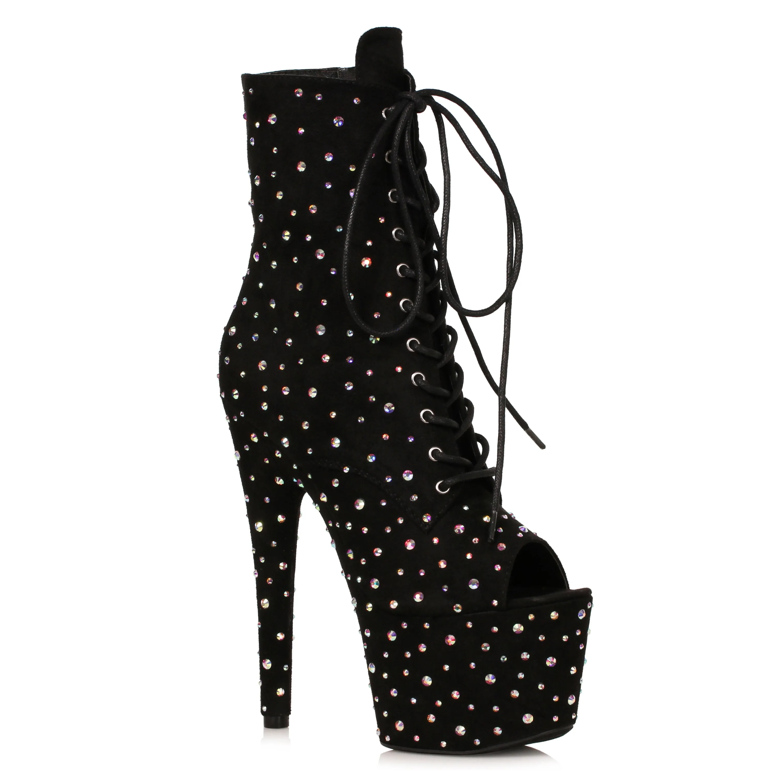 709-ZESTFUL 7" Open Toe Microfiber Boot with Rhinestones