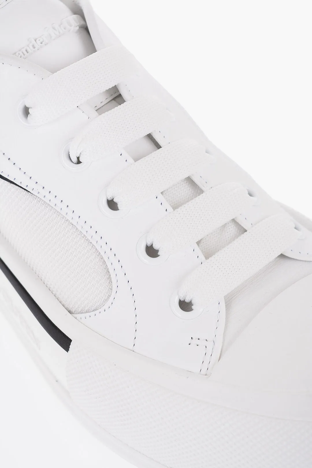Alexander McQueen Solid Color Leather and Canvas Low-Top Sneakers
