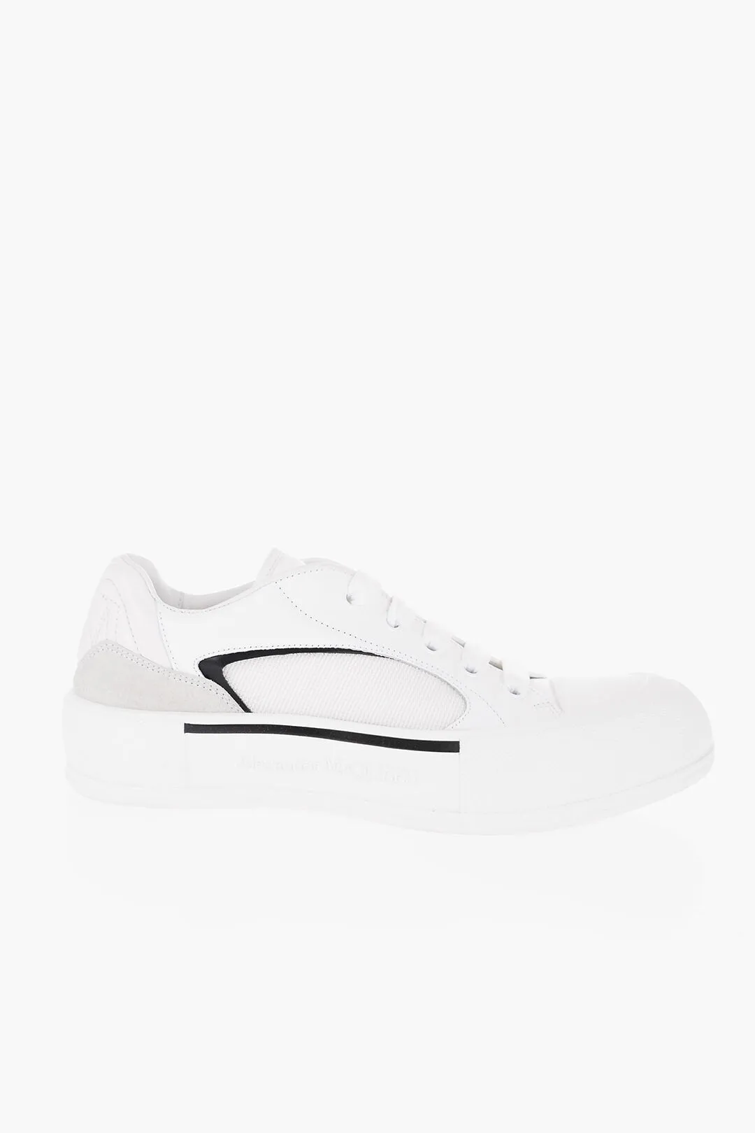 Alexander McQueen Solid Color Leather and Canvas Low-Top Sneakers