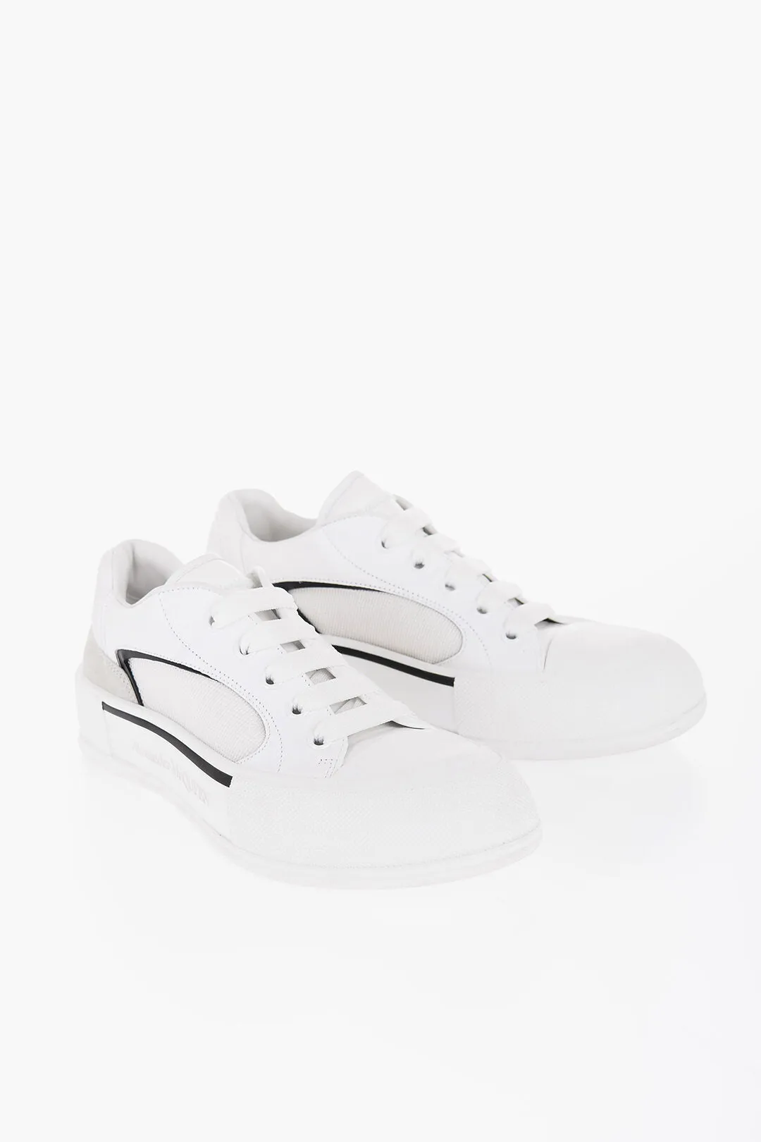 Alexander McQueen Solid Color Leather and Canvas Low-Top Sneakers