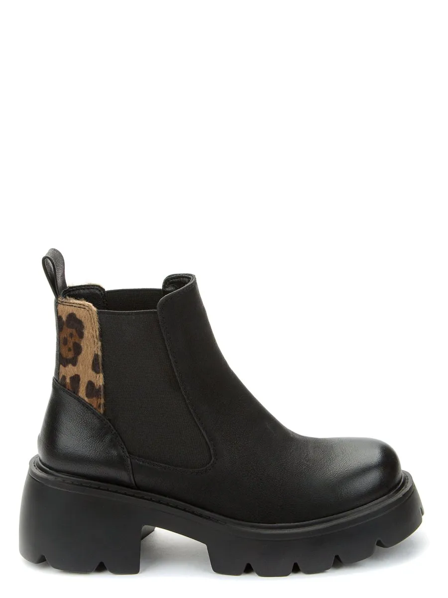 Betsy Black & Leopard Womens Ankle Boots