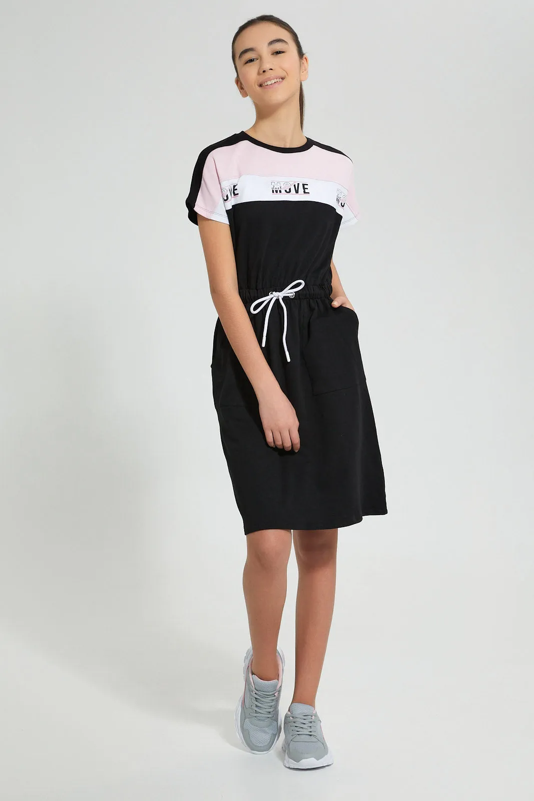 Black And Pink Sporty Knitted Dress