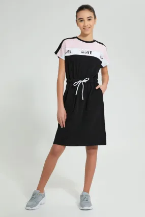 Black And Pink Sporty Knitted Dress