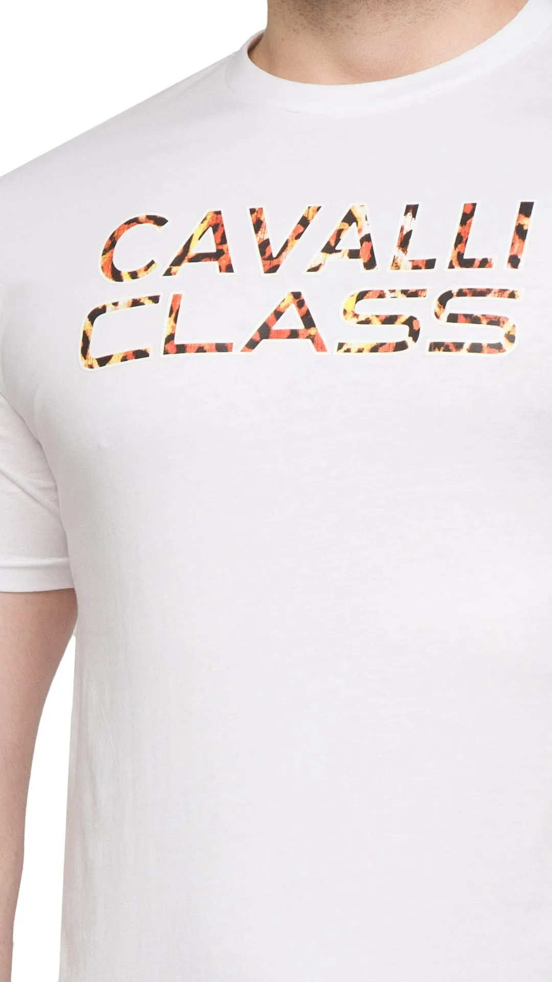 Cavalli Class White Logo Animal Print Fashion T-Shirt-