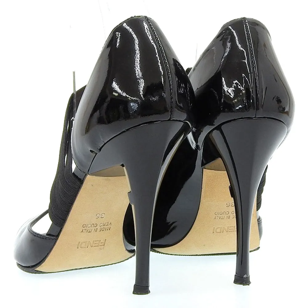 Fendi Patent Open Toe Pumps Black