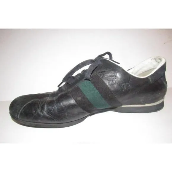 Gucci Navy Leather G Logo Green Stripe Guccissima