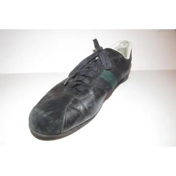 Gucci Navy Leather G Logo Green Stripe Guccissima