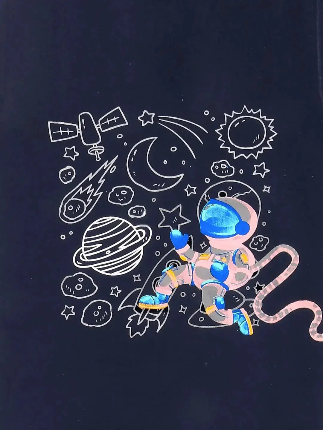 Kids Navy Half Sleeves Space Cotton T-shirt