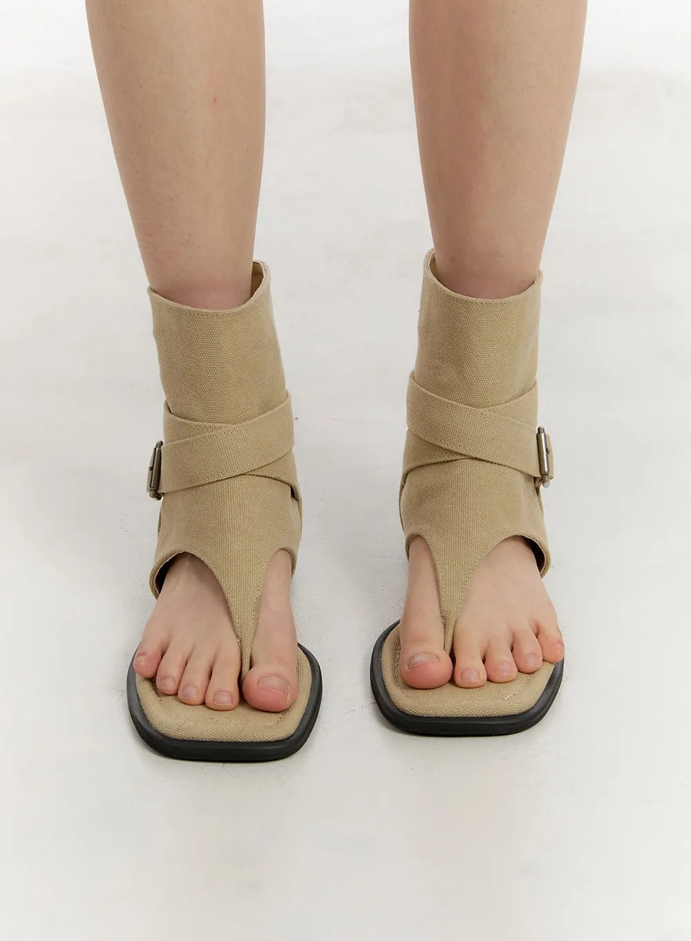 Open-Toe Buckle Midi Boots CA509