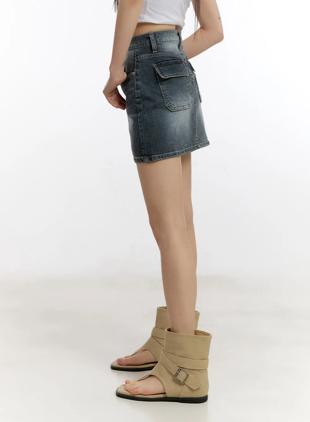 Open-Toe Buckle Midi Boots CA509