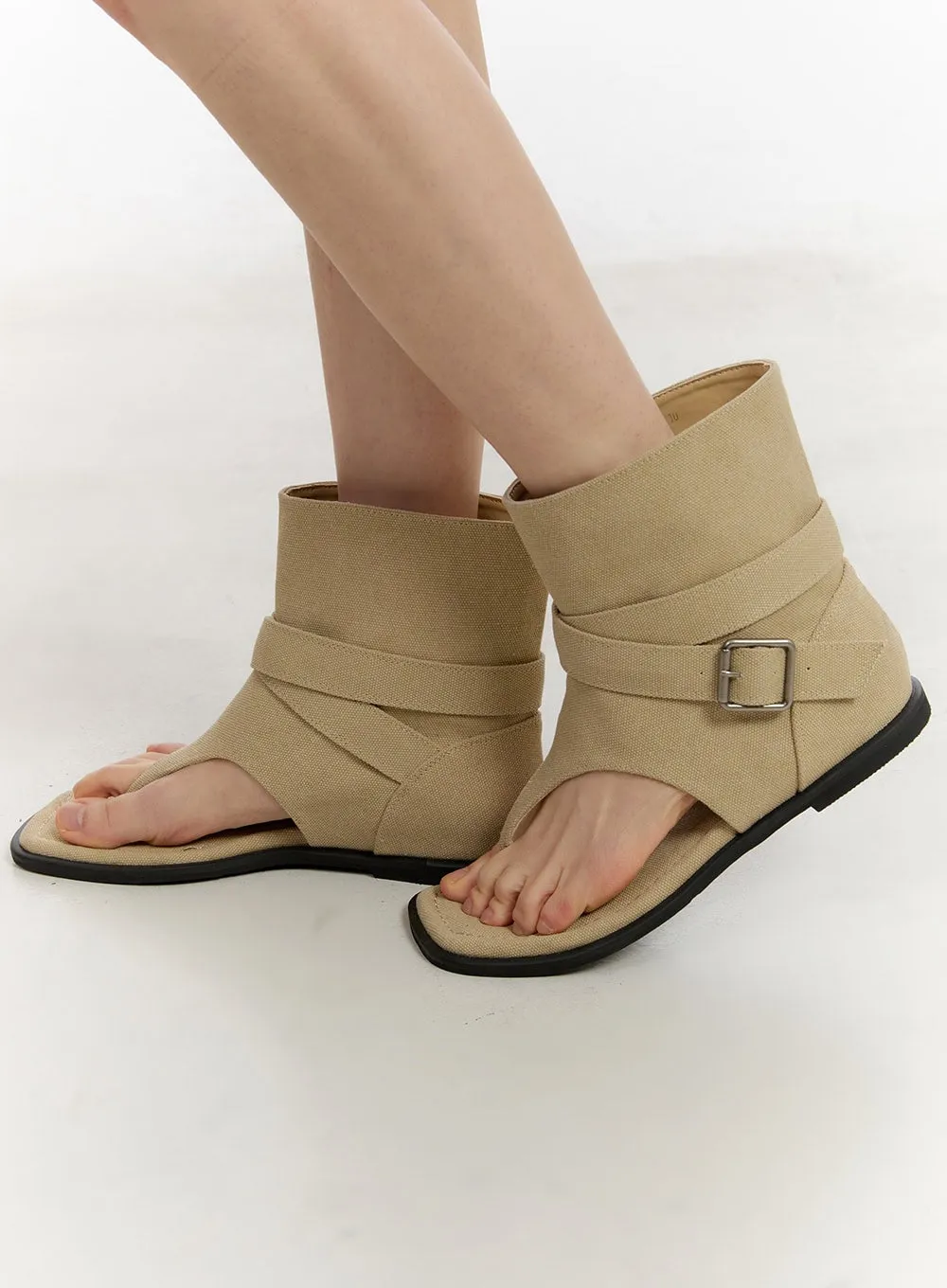 Open-Toe Buckle Midi Boots CA509