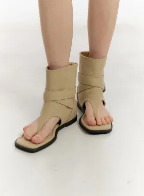 Open-Toe Buckle Midi Boots CA509