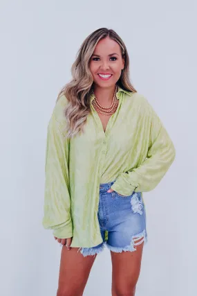 Paige Plisse Button Down Blouse - Lime