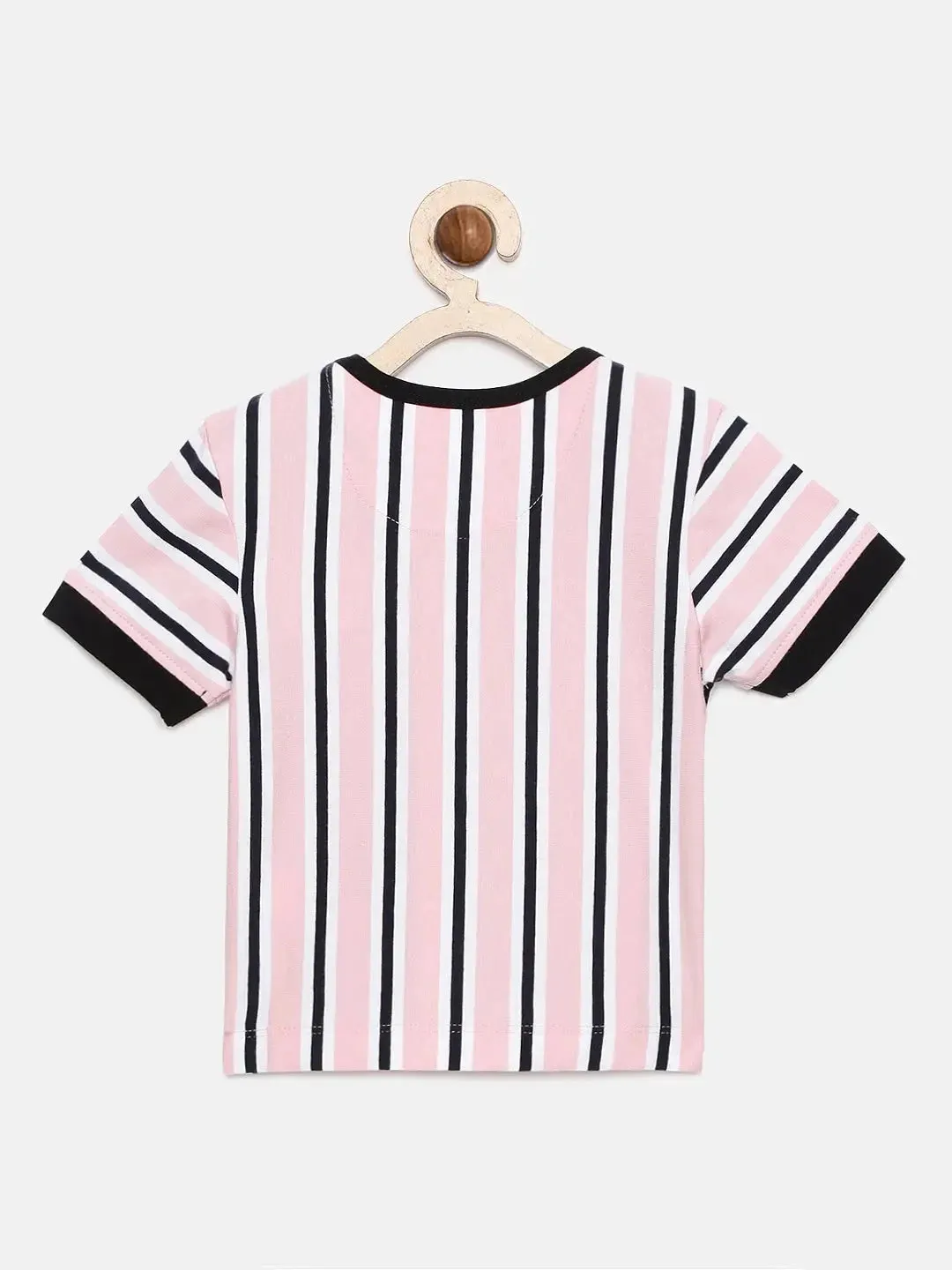 Pink Striped Round Neck Supima Cotton T-shirt