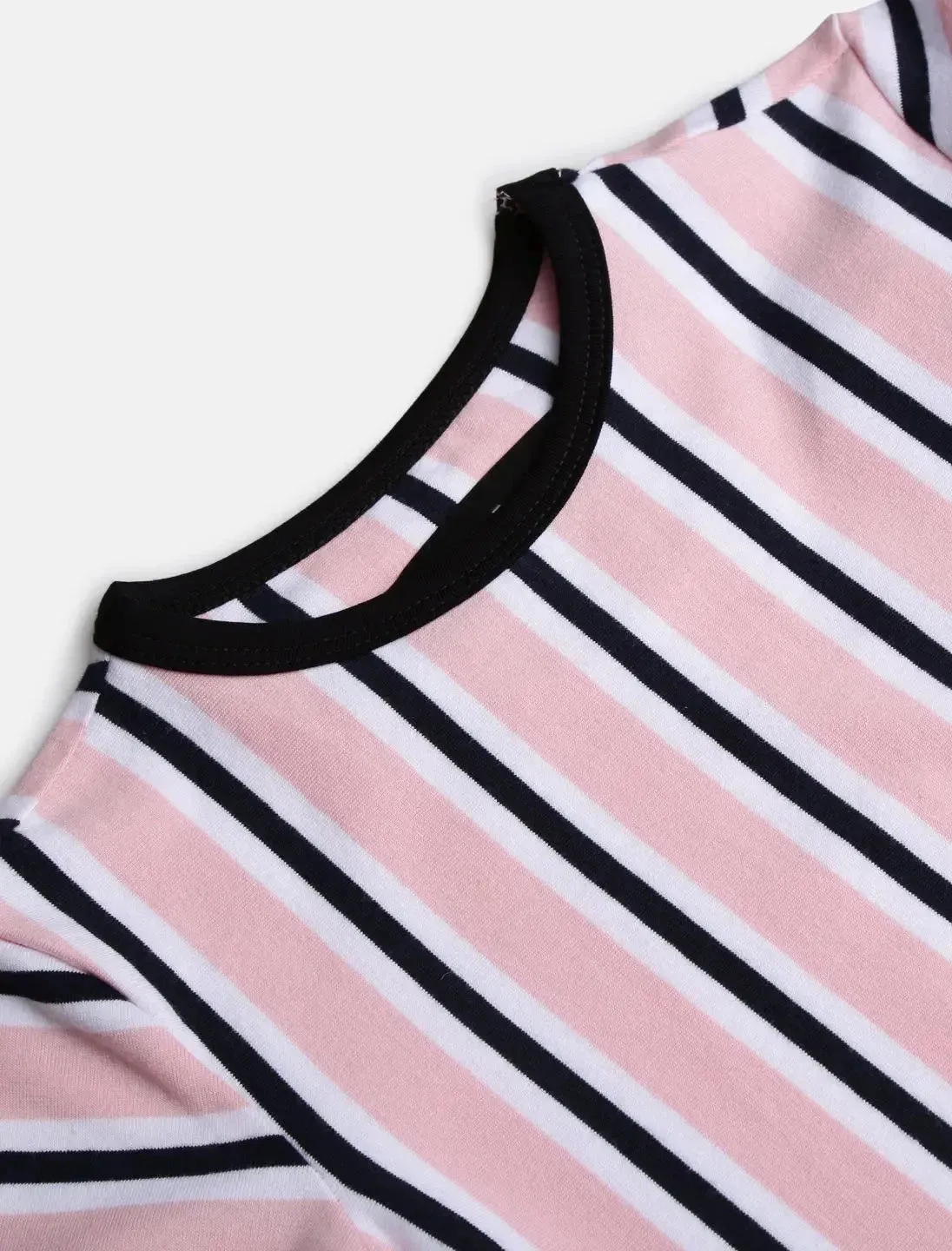 Pink Striped Round Neck Supima Cotton T-shirt