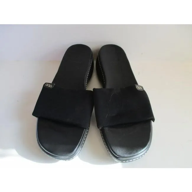 Rockport Black Open Toe Woven Fabric Vamp Band Slides Pumps Size Us