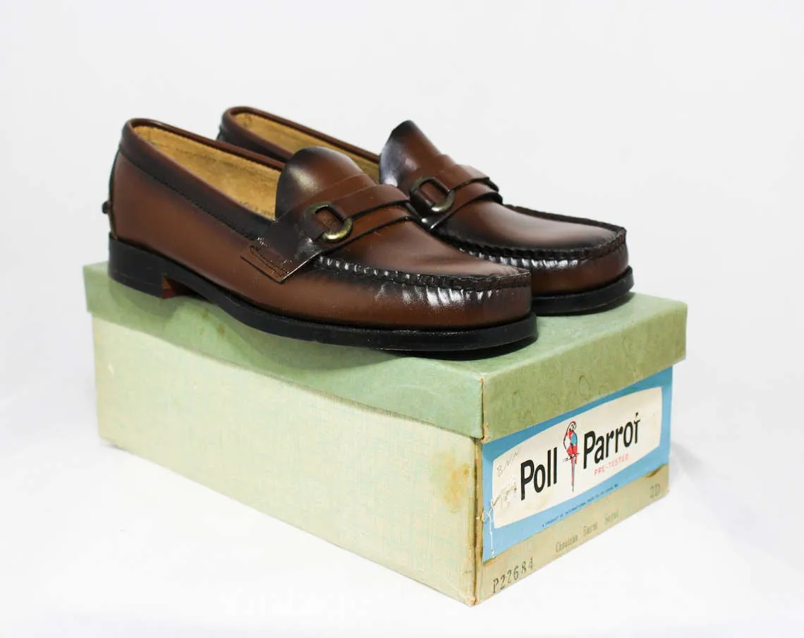 Size 13 Boys Shoes - Authentic 1960s Brown Leather Loafers - Child Size Boy's 13D - Slip On 60's Preppy Shoe - 60s Deadstock in Box NIB