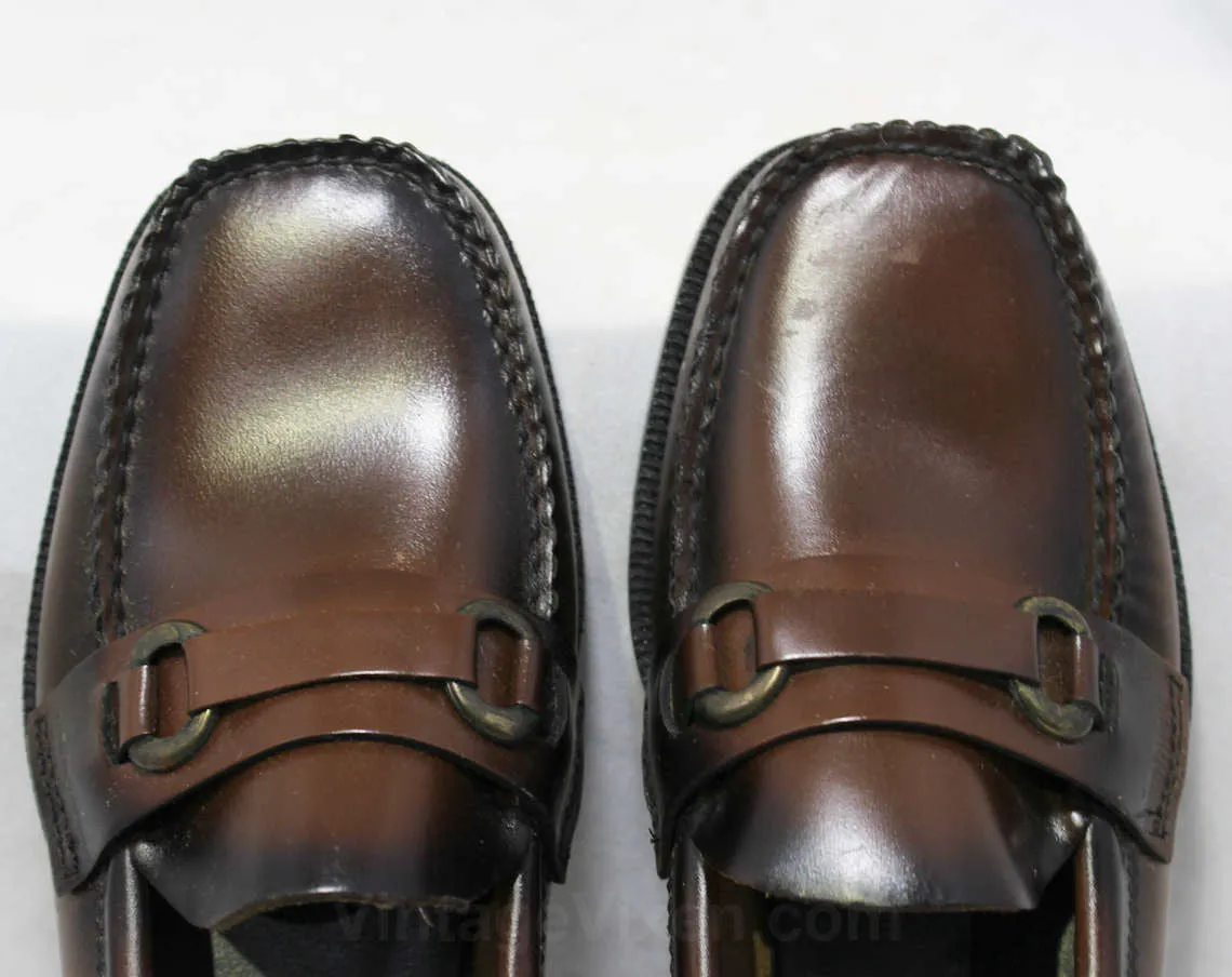 Size 13 Boys Shoes - Authentic 1960s Brown Leather Loafers - Child Size Boy's 13D - Slip On 60's Preppy Shoe - 60s Deadstock in Box NIB